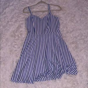 blue and white stripped dress